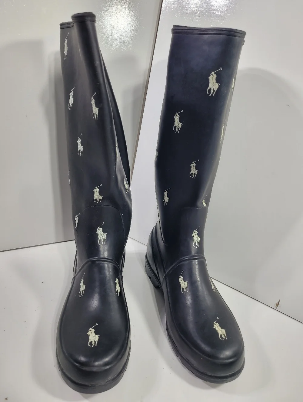 Polo Ralph Lauren Men 6 Women 7.5 Kids 6Y Rain Boots Pony All Over Print Wellies